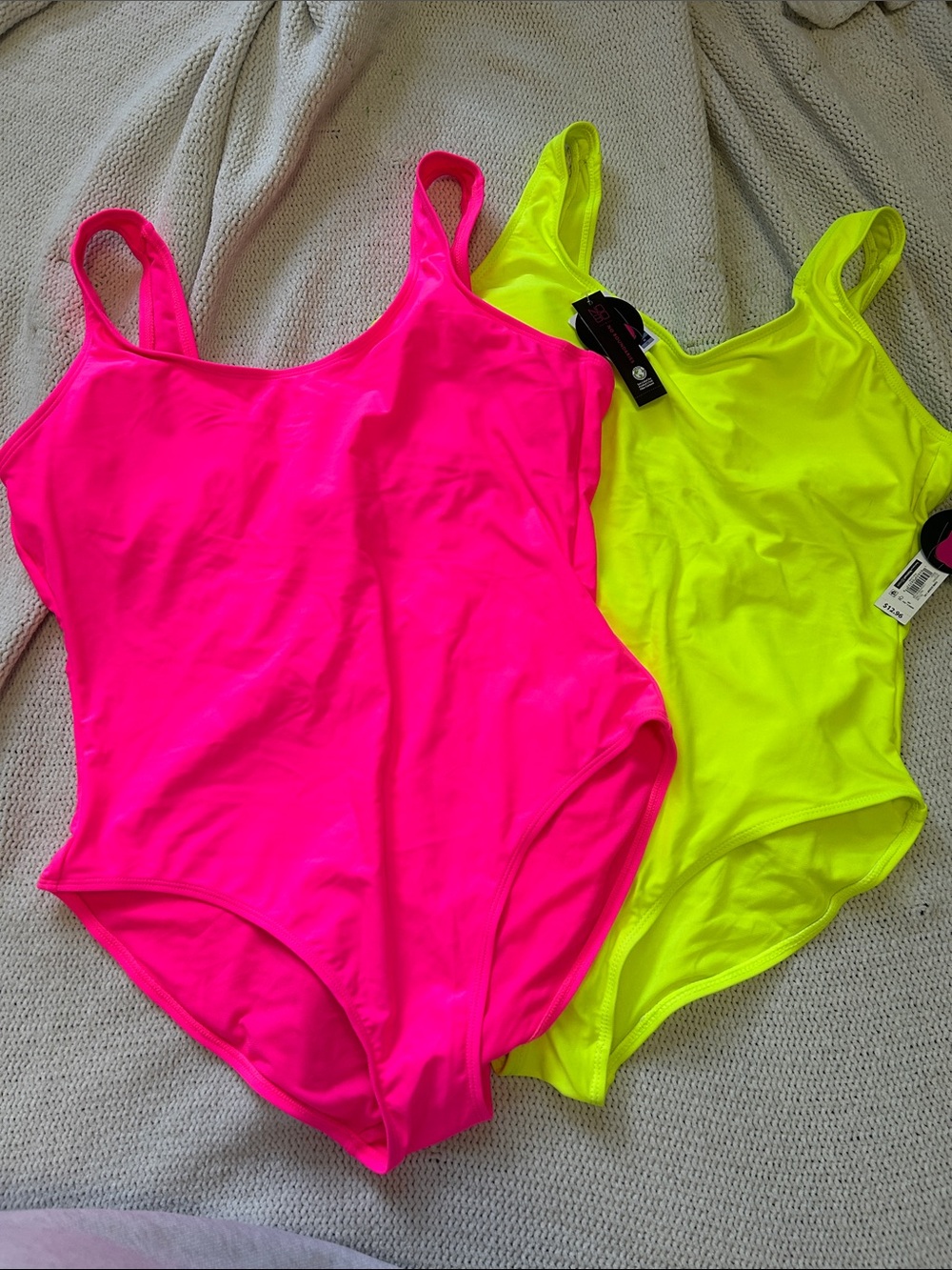Neon Pink and Neon Yellow Women’s One-Piece Swimsuits